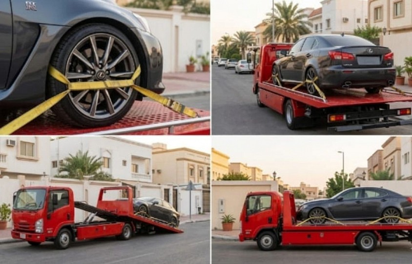 صورة سطحة اثناء تحميل سيارة و تربيط احترافي